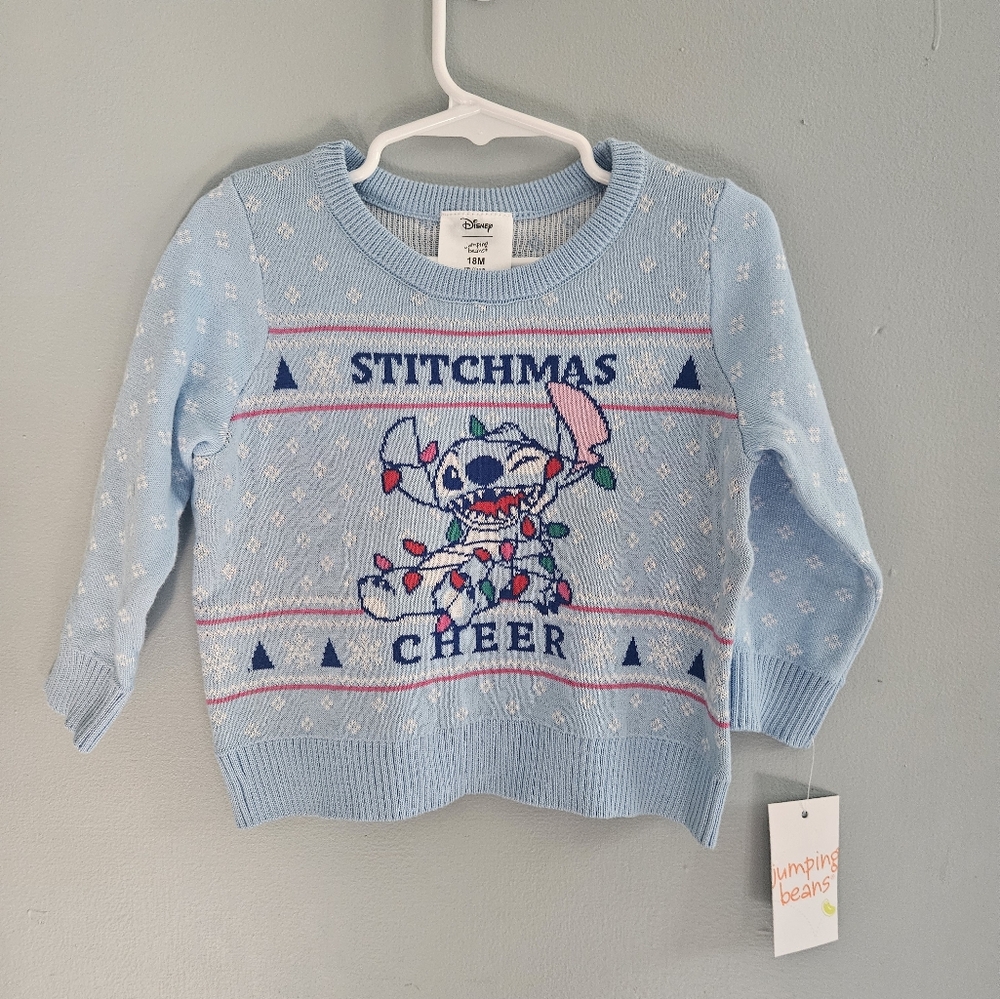 Disney Jumping Beans “Stitchmas Cheer” Sweater | Toddler Girls 18M | NWT